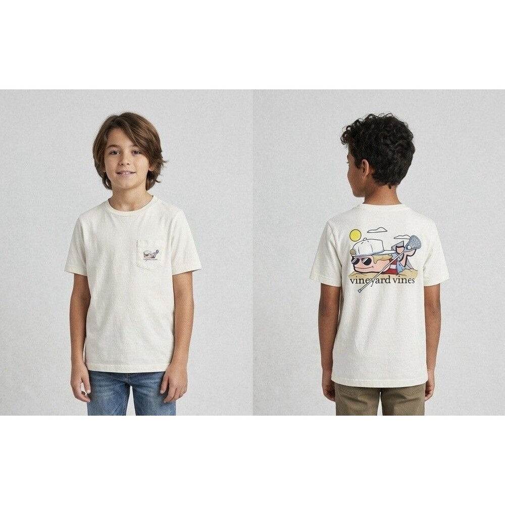 Vineyard Vines Youth Boys Size 7 Lacrosse Lax Whale Pocket T Shirt White